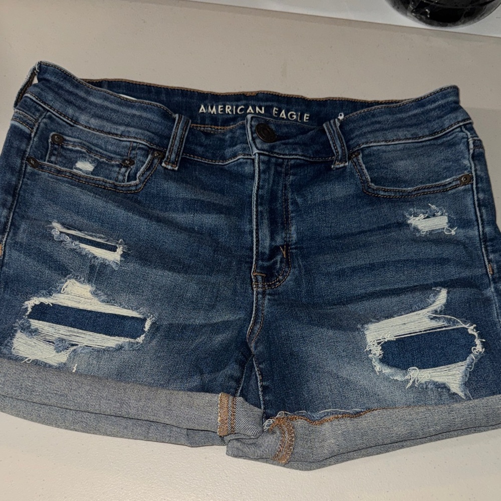 American Eagle Outfitters Distressed Dark Blue Jean Shorts